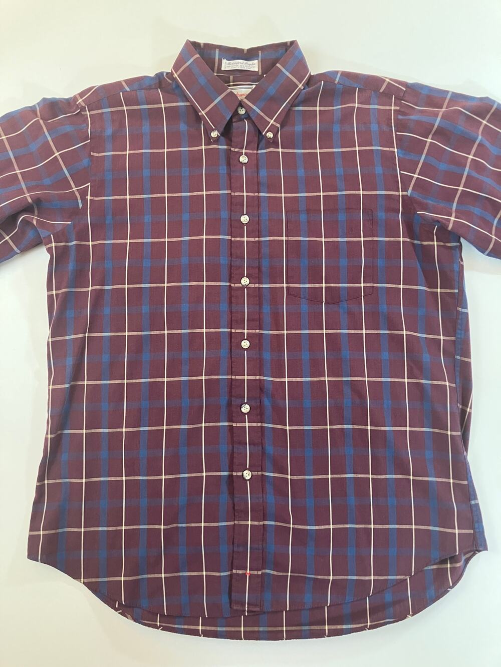 Vintage Hathaway Philadelphia Poplin Shirt Men L Plaid Made Hong Kong Button Up